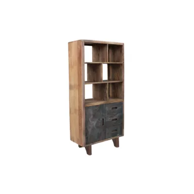 Natural Mango Wood 1 Door 3 Drawer Multi Shelving Unit