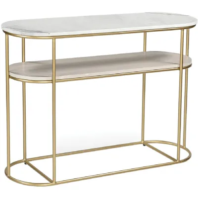 MARBLE AND WOOD CONSOLE TABLE