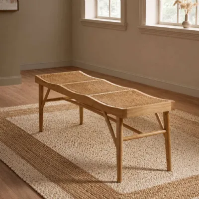 Elodie Rattan Bench Natural Solid Ash