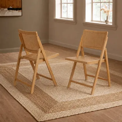 Elodie Folding Rattan Chair (set Of 2) Natural Solid Ash