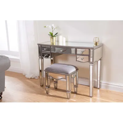 Mirrored Glass 5 Drawer Dressing Table with Crystal Handles