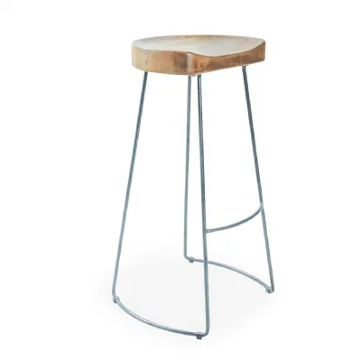 Modern Mango Wood Tractor Seat Bar Stool with Steel Frame