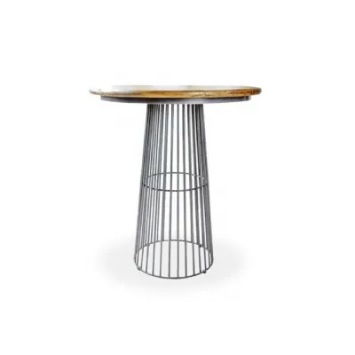 Industrial Round Mango Wood Birdcage Bar Table with Steel Base