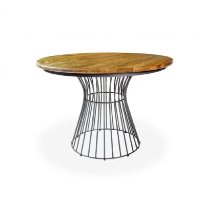 Rustic Mango Wood Wire Base Bistro 4 Seater Round Dining Table