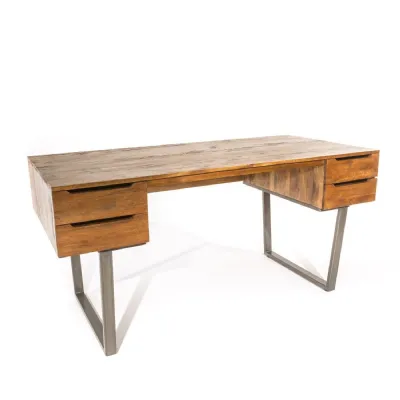 Industrial Natural Mango Wood Home Office Desk with 4 Drawers