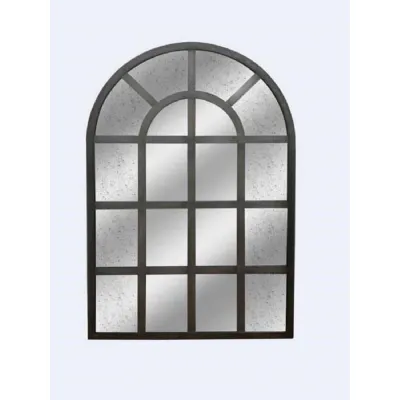 Vintage Large Arched Black Framed Wall Mirror with Distressed Glass