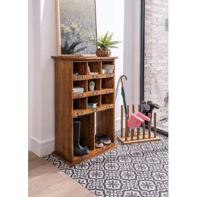 Solid Wood Shoe Cabinet with Multiple Open Storage