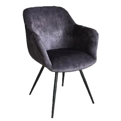 Modern Charcoal Velvet Dining and Occasional Chair with Black Steel Legs