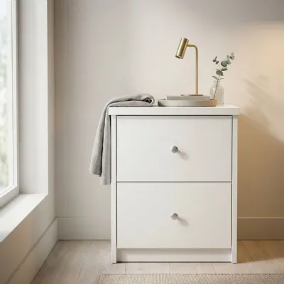 White Wood 2 Drawer Small Bedside Cabinet