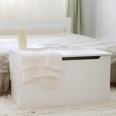 White Wood Storage Blanket Box Soft Close Lid