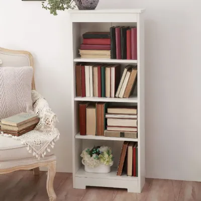 White Wood Low Narrow Open Bookcase