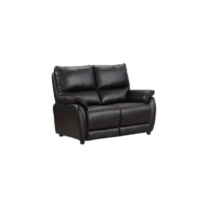 Black Leather 2 Seater Fixed Sofa