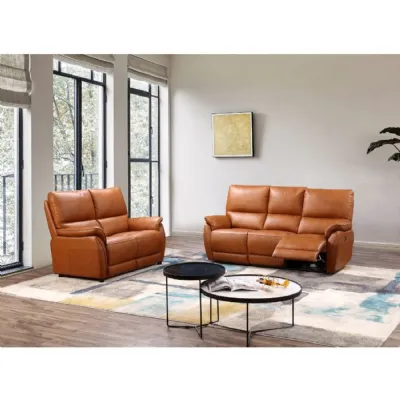 Tan Brown Leather 2 Seater Power Recliner Sofa