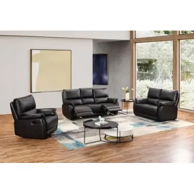 Black Leather 3 Seater Power Recliner Sofa