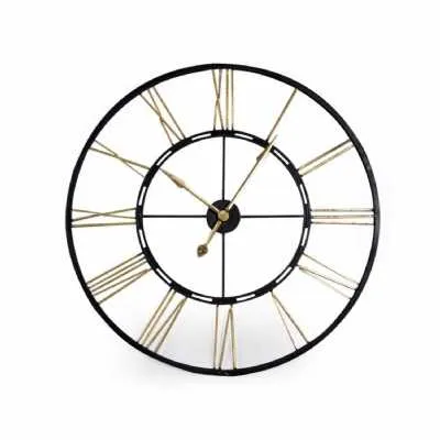 Large Black and Gold Round Metal Skeleton Wall Clock
