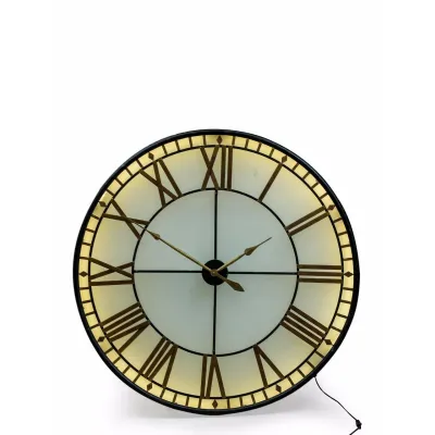 Large 120cm Round Black and Gold Back Lit Westminster Wall Clock