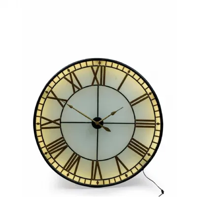 Black and Gold Large Round Light Up Westminster Wall Clock