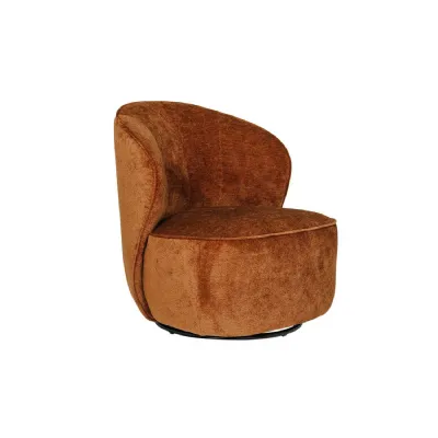 Rust Textured Fabric Swivel Accent Chair with Padded Seat