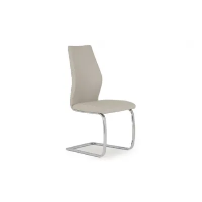 Taupe Cream Leather Dining Chair Chrome Cantilever Legs