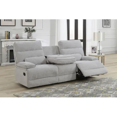 Grey Fabric 3 Seater Manual Recliner Sofa Wireless Charging