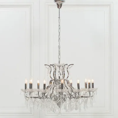Chrome Glass Chandelier with 12 Branch Cut Detail