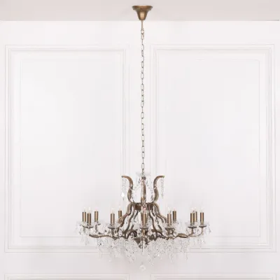 Gold Glass Chandelier with 12 Branch Cut Detail