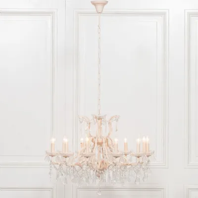 Cream 12 Branch Shallow Cut Glass Chandelier