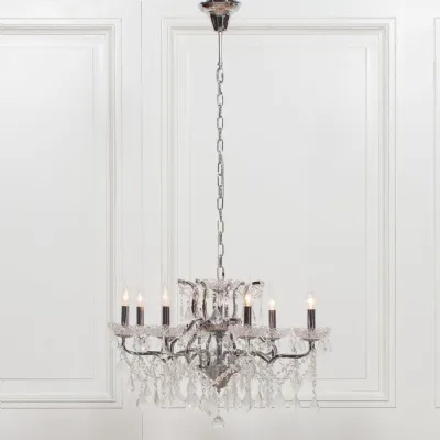 Chrome Glass Chandelier with 8 Branch Cut Detail