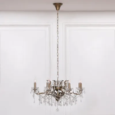 Gold Glass Shallow Chandelier with 8 Branch Cut Detail