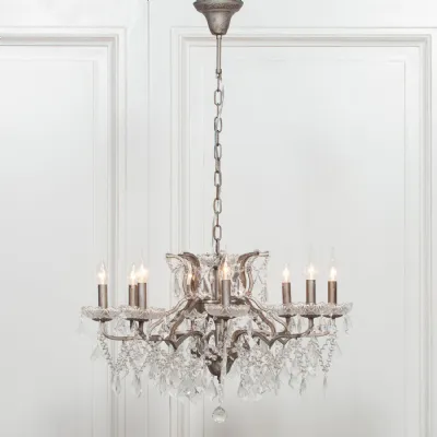 Silver 8 Branch Shallow Cut Glass Chandelier
