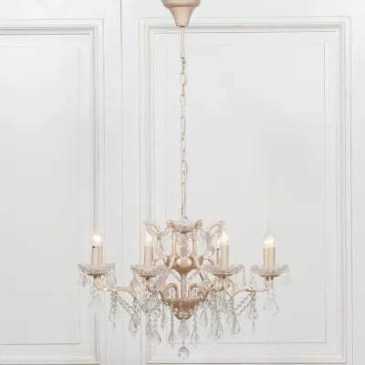Cream 8 Branch Shallow Cut Glass Chandelier