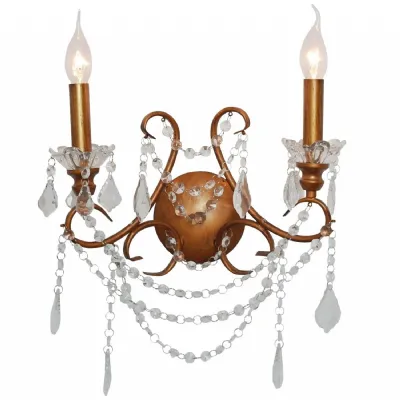 Antiqued Gold 2 Branch Cut Glass Chandelier Wall Light