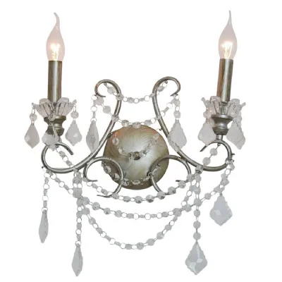 Antique Silver 2 Branch Cut Glass Chandelier Wall Light