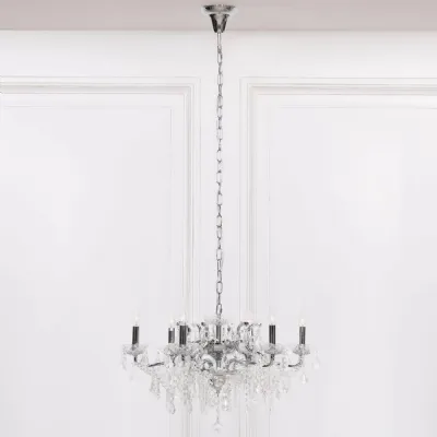 Chrome 6 Branch Shallow Cut Glass Chandelier