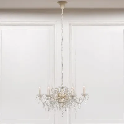 Cream 6 Branch Shallow Cut Glass Chandelier