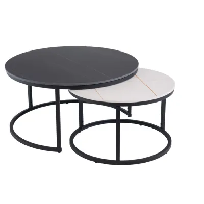 Black and White Marble Effect Round Nest of 2 Coffee Tables