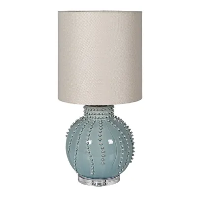 Pastel Green Beaded Table Lamp with Linen Shade
