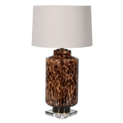Amber Tortoise Table Lamp with Linen Shade