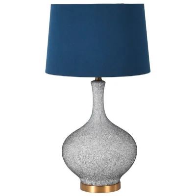 Blue And Gold Speckled Lamp With Linen Shade