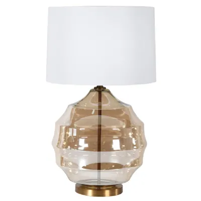 Ribbed Round Glass Lamp With Linen Shade
