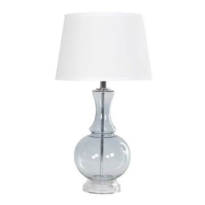 Round Blue Glass Lamp With White Shade