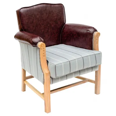 Natural Wood Handcrafted Arm Chair Custom Upholstery