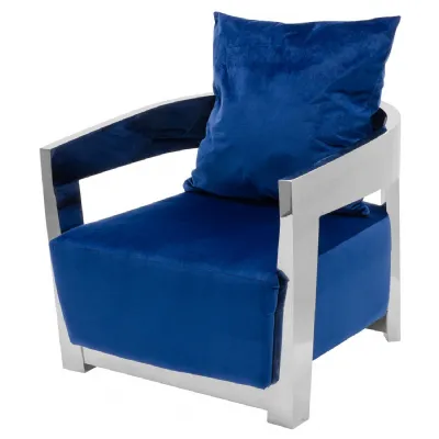 Blue Fabric Upholstery Tub Chair Chrome Framed