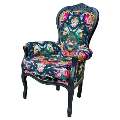 Black Fabric Paradise Lost Noir Wooden Lounge Chair
