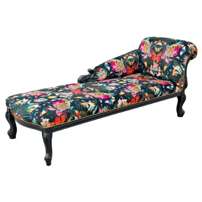 Green Printed Fabric French Noir Chaise Longue