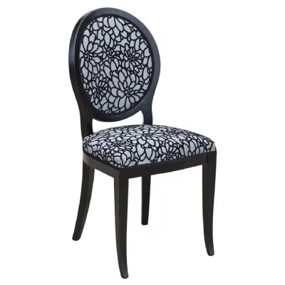Graphite Floral Fabric Dining Chair Black Wood Frame Bespoke