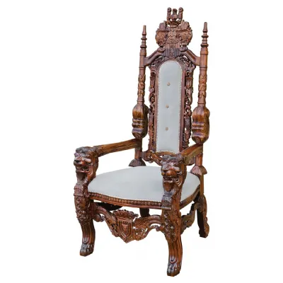 Mahogany Small Throne Chair Chrome Fabric Stud Detaiing