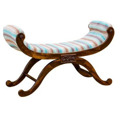 Custom Fabric Curved Bespoke Chaise Mahogany Framed