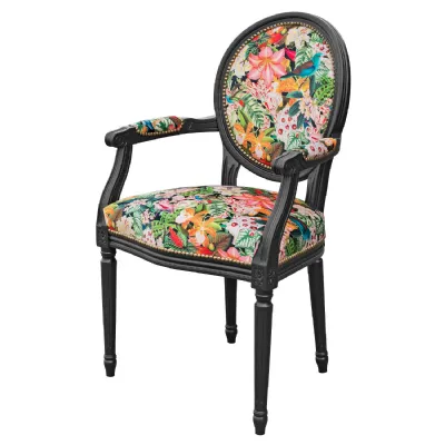 Floral Tropical Designed Bomb Fabric Dining Carver Chair