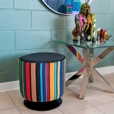 Rainbow Stripe Fabric Swivel Round Stool Metal Base Bespoke